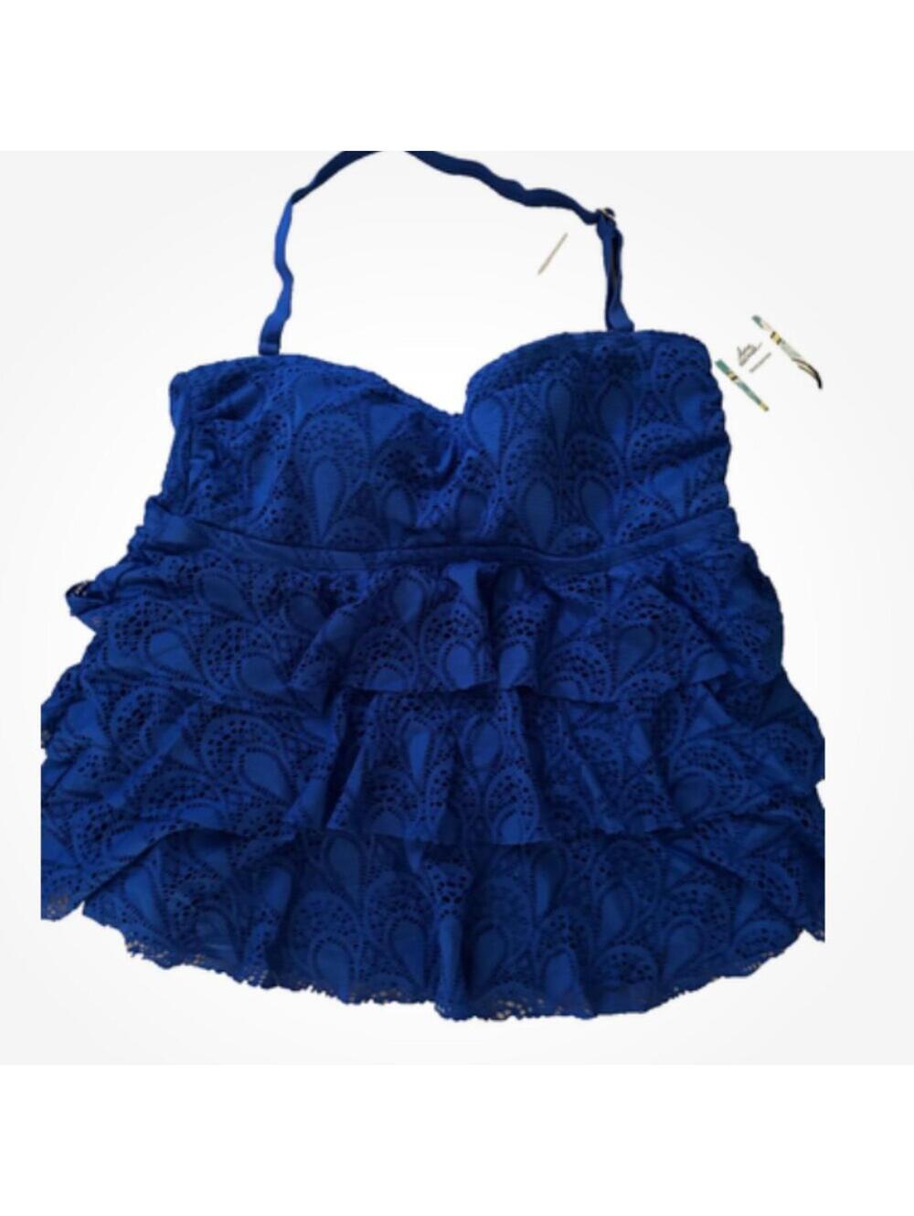 Island Escape womens size 14 saphire blue lace tanktini top. #22 NWT